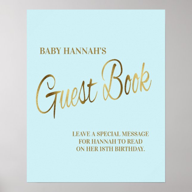 Baby Blue Gold Poster del libro de visitas Baby Sh (Frente)