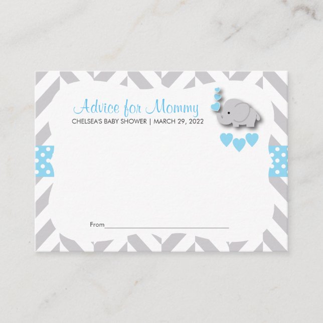 Baby Blue & Grey Elephant Baby Shower SM - Consejo (Anverso)