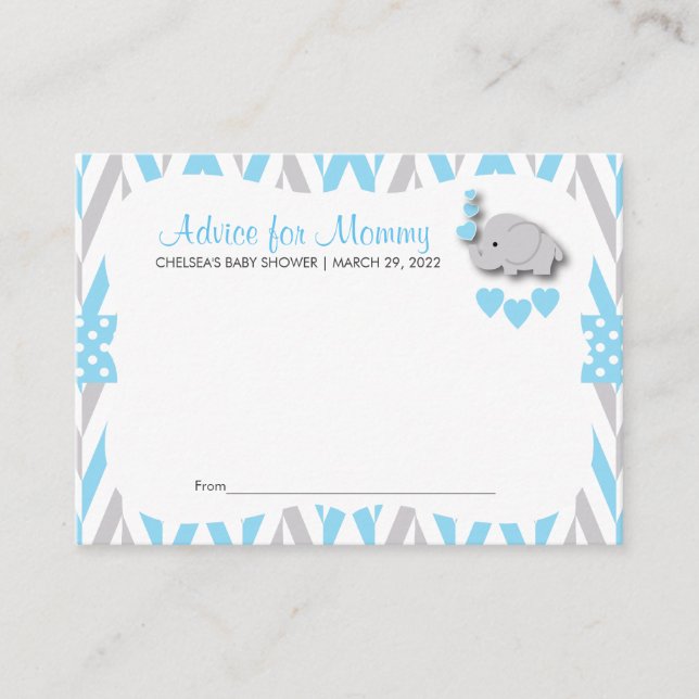 Baby Blue & Grey Elephant Baby Shower Sm - Consejo (Anverso)