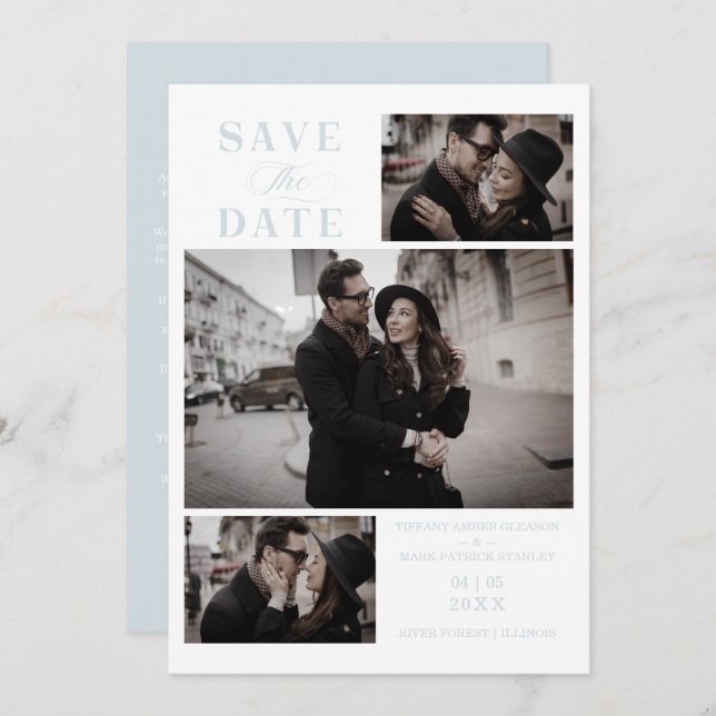 Baby Blue Modern 3 Custom Photos Wedding (Anverso / Reverso)