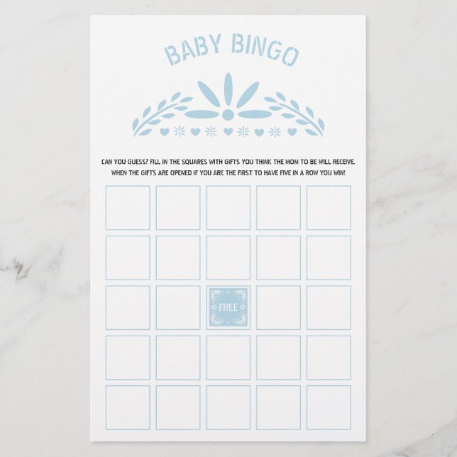 Baby blue Papel Picado Baby Boy Shower Bingo (Frente)