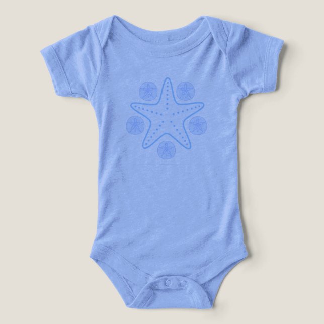 Baby blue tee shirt for boy with starfish shells (Diseño delantero )