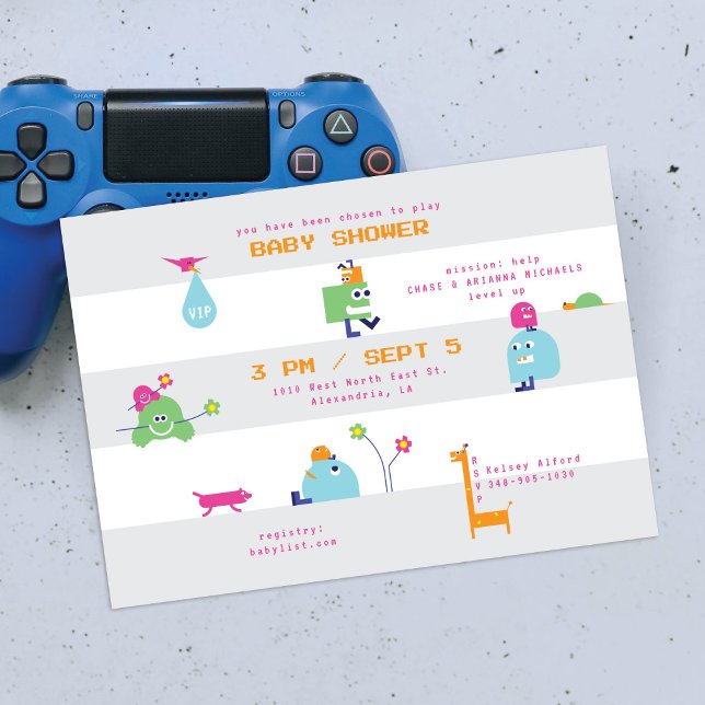 Baby Bots Invitación a Baby Shower Gray Striped (Subido por el creador)