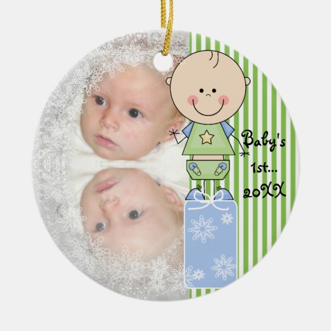 Baby Boy 1 Navidades Ornamento de fotos personaliz (Frente)
