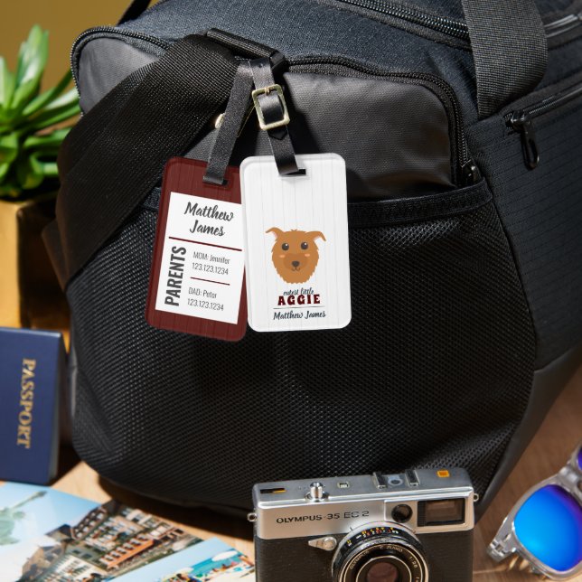 Baby Boy Aggie Dog Maroon Bag Etiqueta (Anverso & Reverso)