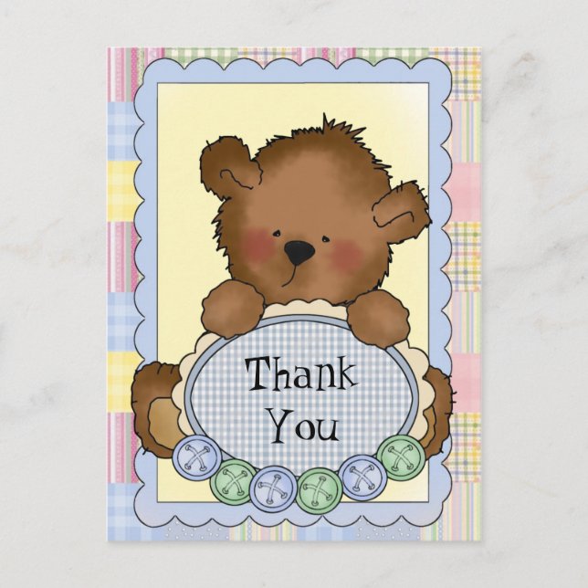 Baby Boy Bear gracias postal (Anverso)