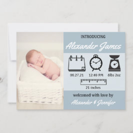 Baby Boy Birth Stats Blue Invitación