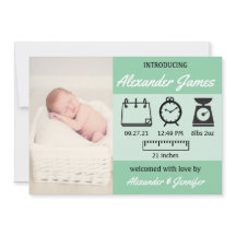 Baby Boy Birth Stats Green Invitación