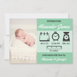 Baby Boy Birth Stats Green Invitación