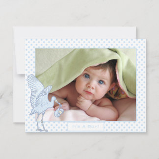 Baby Boy Blue Dots Stork Baby Picture Invitación