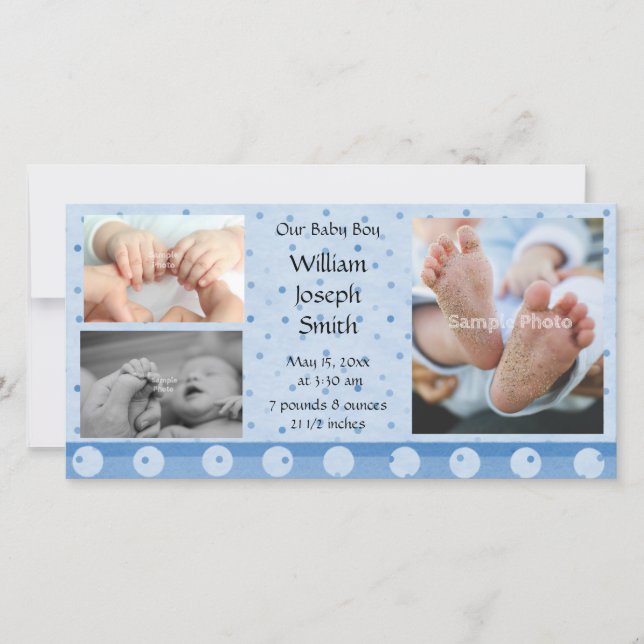 Baby Boy Blue Polka Dot Photo Card Invitación (Anverso)