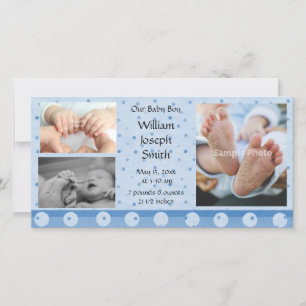 Baby Boy Blue Polka Dot Photo Card Invitación