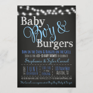 Baby Boy Burgers BBBQ Shower Tarjeta de libro de i