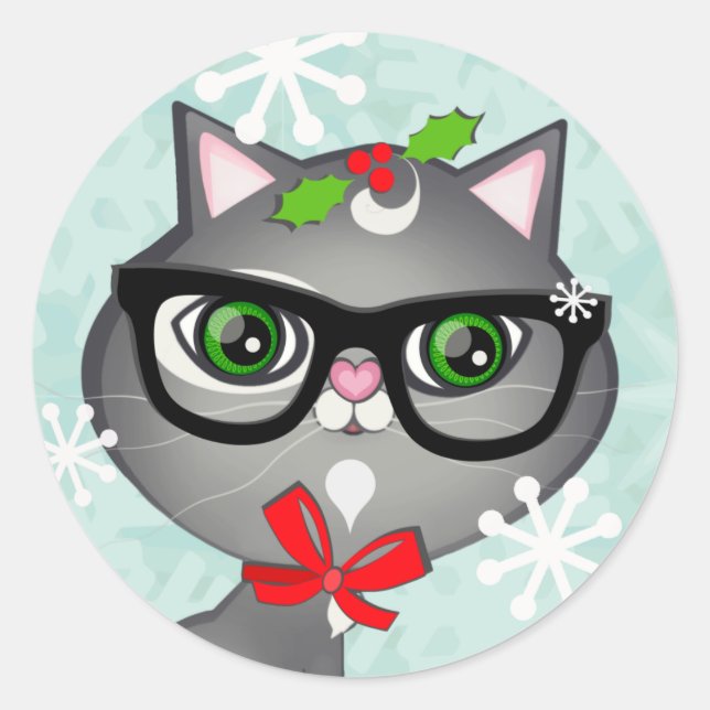 Baby Boy Cat Lover Primeros Pegatinas de Navidad (Anverso)