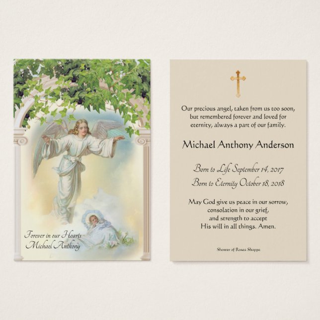 Baby Boy Católico Funeral Memorial Tarjeta Santa - (Anverso y reverso)