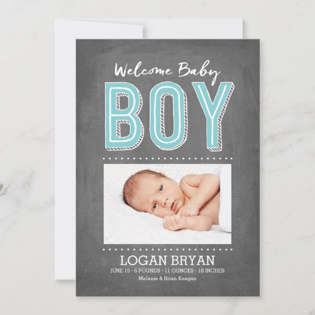 Baby Boy Chalkboard | Anuncio de nacimiento (Anverso)
