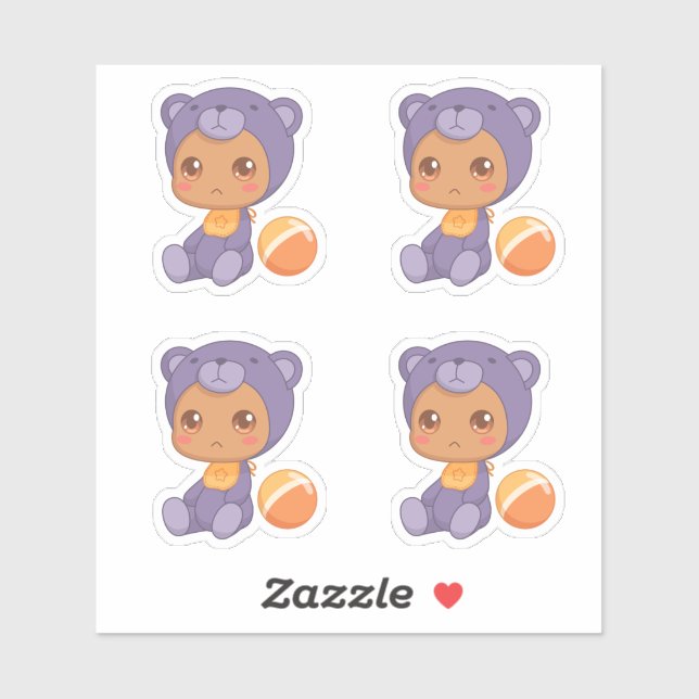 Baby Boy Chica Purple Bear Jumpsuit Set 4 Pegatina (Hoja)