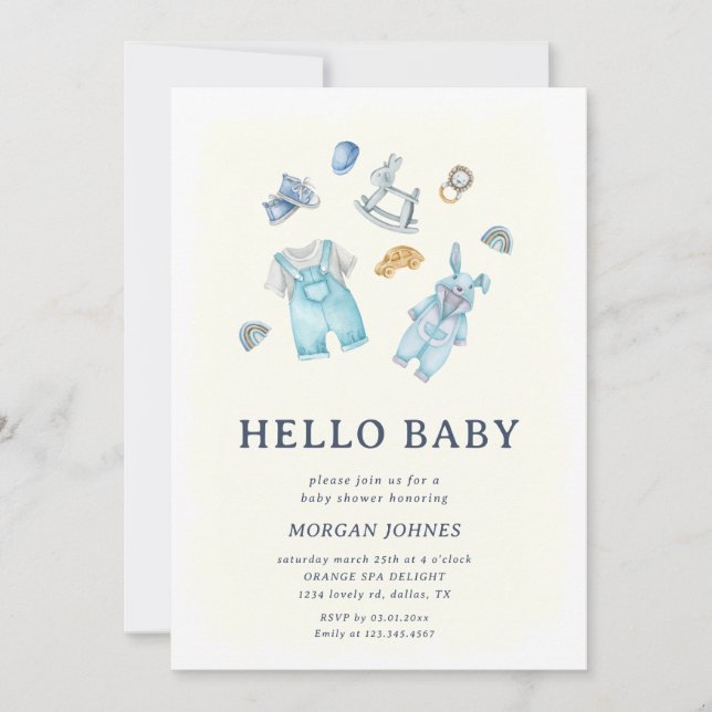 Baby Boy Clothes Invitación a la ducha de bebé (Anverso)