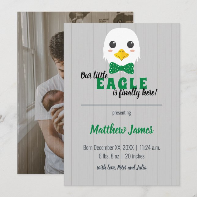 Baby Boy Eagle Green Invitación vertical del bebé (Anverso / Reverso)