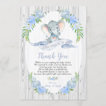 Baby Boy Elephant Baby Shower Tarjeta de agradecim