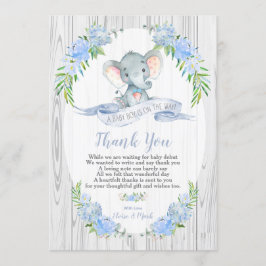 Baby Boy Elephant Baby Shower Tarjeta de agradecim