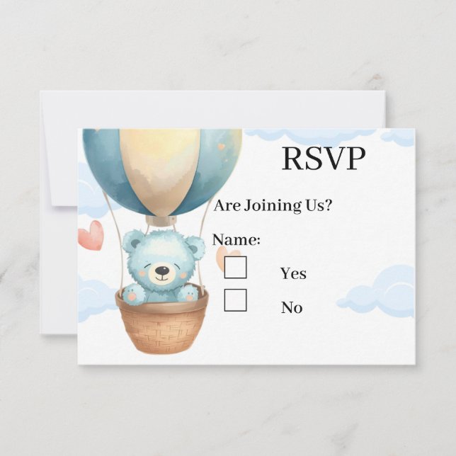 Baby Boy Teddy Bear RSVP Cards  (Anverso)