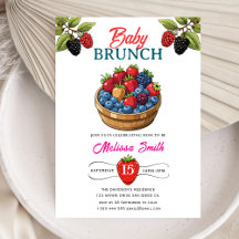 BABY BRUNCH Raspberry Birthday Party Invitación