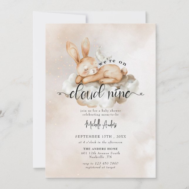 Baby Bunny | Invitaciones a la ducha de bebé acuar (Anverso)