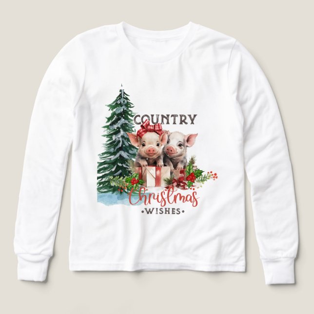 Baby Calfs - Country Christmas Wishes  LS T-Shirt (Diseño frontal)