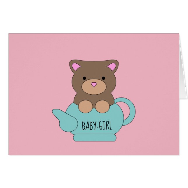 Baby Card Felicitaciones, Oso Rosa Cute (Anverso (Horizontal))