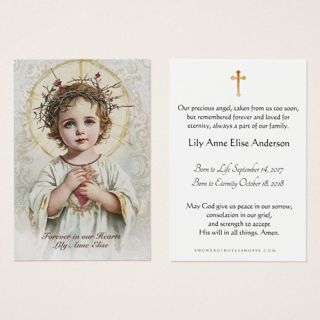Baby Catholic Funeral Memorial Holy Card (Anverso y reverso)