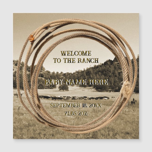 Baby Cowboy/Cowgirl Announcement Magnetic Card (Anverso)
