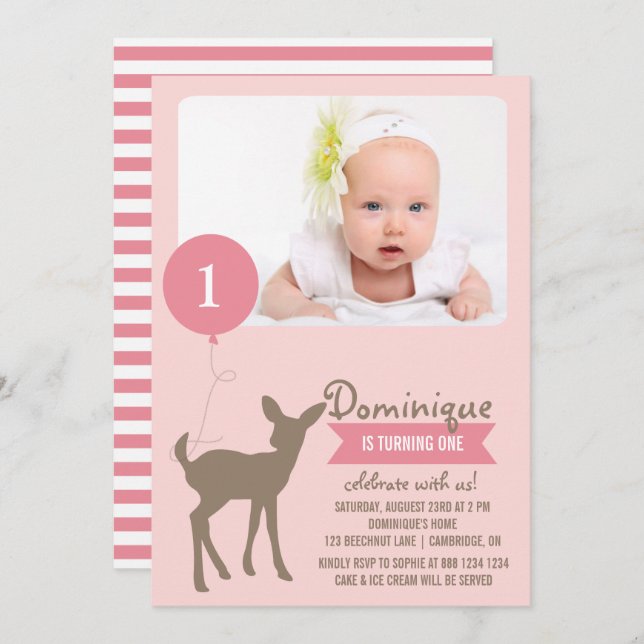 Baby Deer | Invitación de cumpleaños de niños con  (Anverso / Reverso)