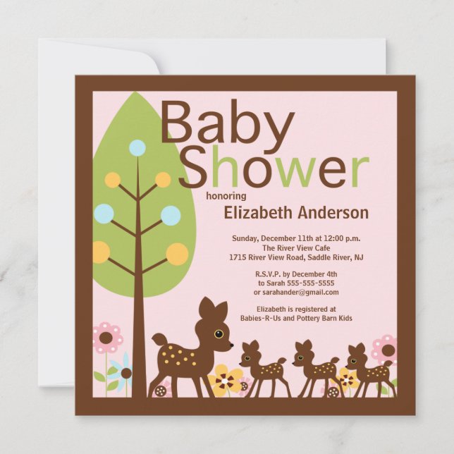 Baby Deer Triplets con varias invitaciones de Baby (Anverso)