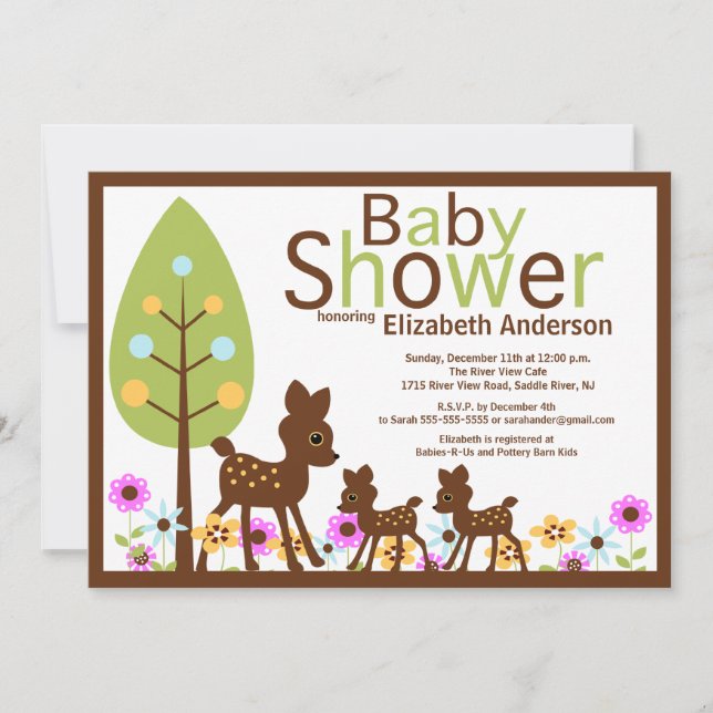 Baby Deer TWINS Varias Invitaciones Baby Shower (Anverso)