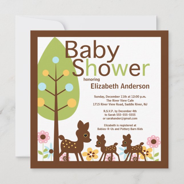 Baby Deer TWINS Varias Invitaciones Baby Shower (Anverso)
