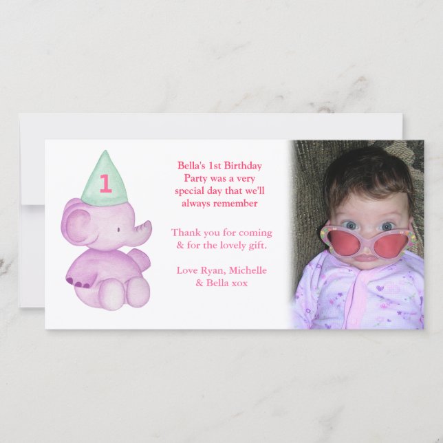 Baby Elephant 1er cumpleaños Tarjeta de fotos de a (Anverso)