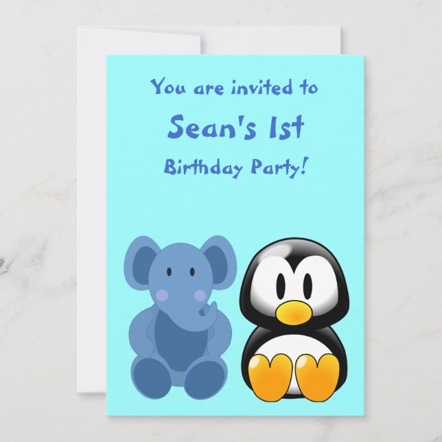 Baby Elephant and Penguin Baby Shower Invitación (Anverso)