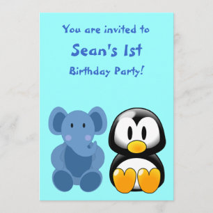 Baby Elephant and Penguin Baby Shower Invitación