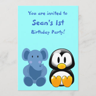 Baby Elephant and Penguin Baby Shower Invitación