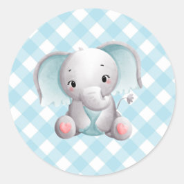 Baby Elephant Baby Boy Pegatina Blue Plaid Gingham