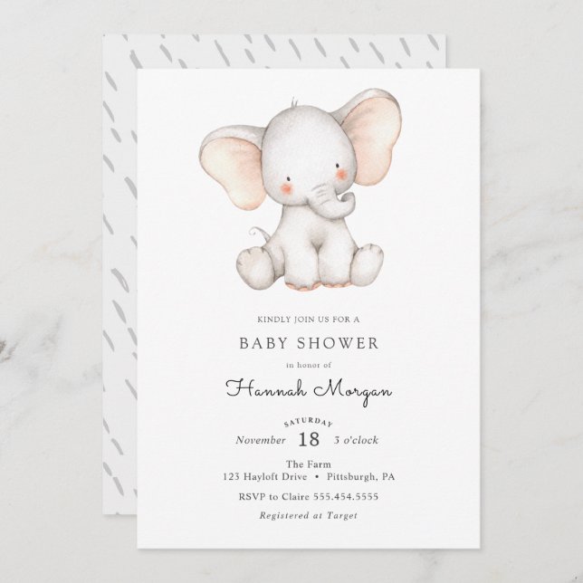 Baby Elephant baby ducha invitación (Anverso / Reverso)