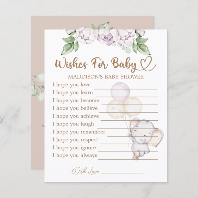 Baby Elephant Baby Shower desea una tarjeta para e (Anverso / Reverso)