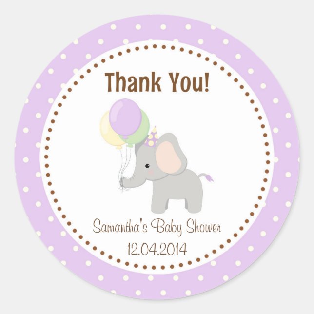 Baby Elephant Baby Shower Pegatina Purple (Anverso)