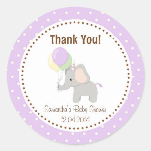 Baby Elephant Baby Shower Pegatina Purple
