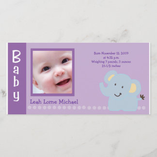 Baby Elephant Purple 4x8 FOTO Anuncio de nacimient