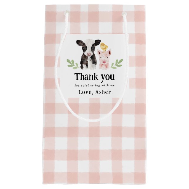 Baby Farm Animals Pink Gingham Pequeña Bolsa de Re (Anverso)