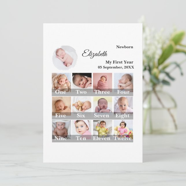 Baby First Year 12 Month Photo Collage  Milestone (Anverso de pie)