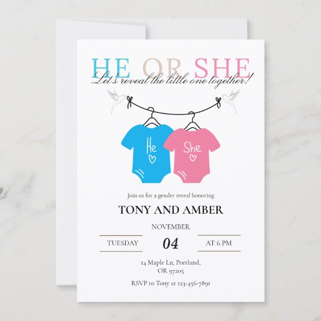 Baby Gender Reveal Invitation | Simple Modern (Anverso)