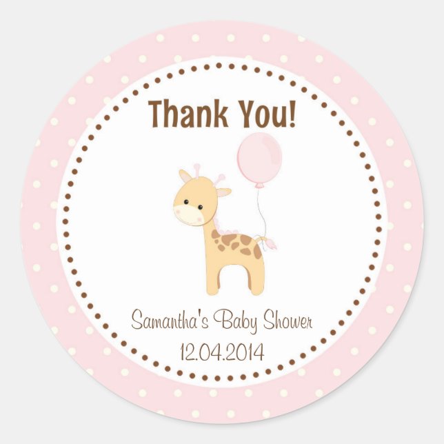 Baby Giraffe Baby Shower Pegatina Pink (Anverso)
